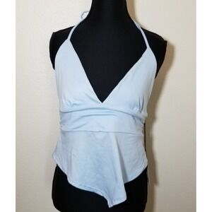Nice On Junior Large Blue Halter Crop Top Festival Club Biker City Cottage NWT
